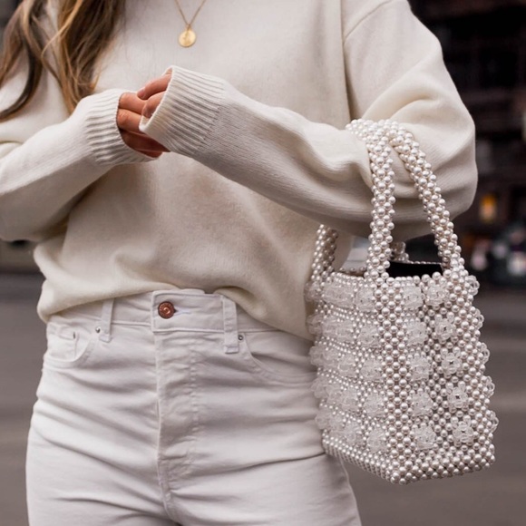 Ivory Faux Pearl Bead Bag - Picture 6 of 8